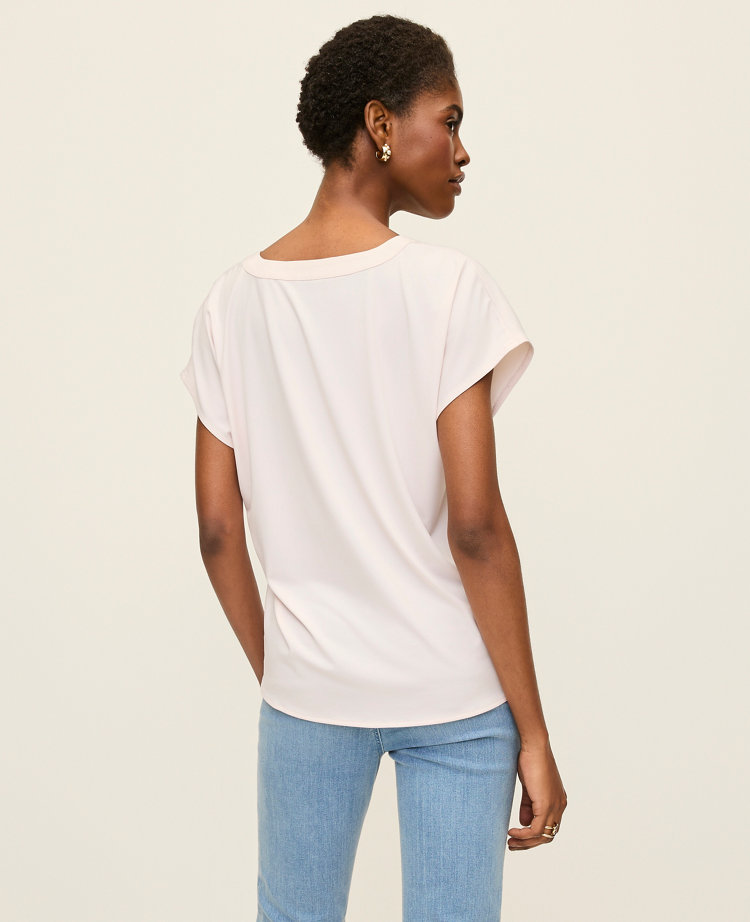 Petite Mixed Media Pleat Front Top