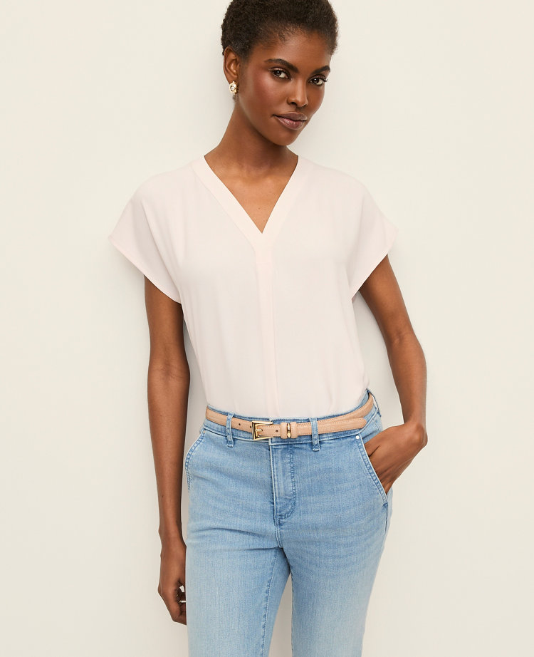 Petite Mixed Media Pleat Front Top