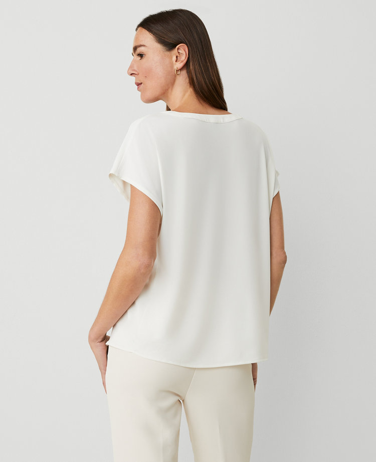 Petite Mixed Media Pleat Front Top