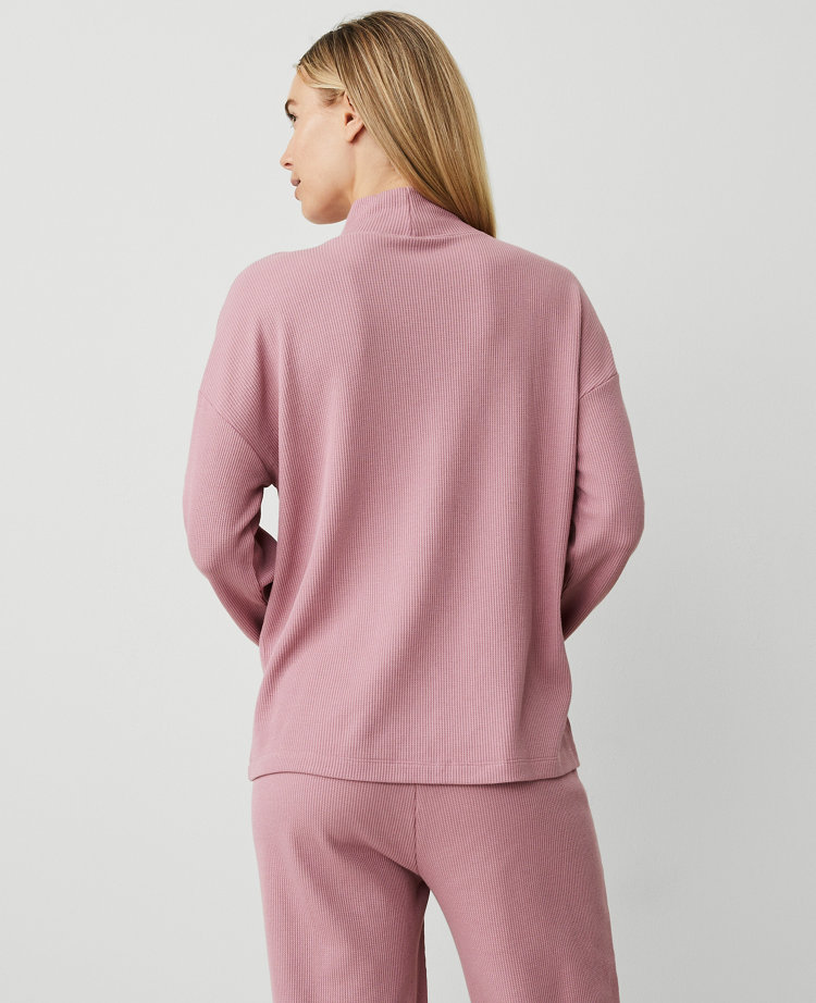 Mock Neck Waffle Lounge Pullover