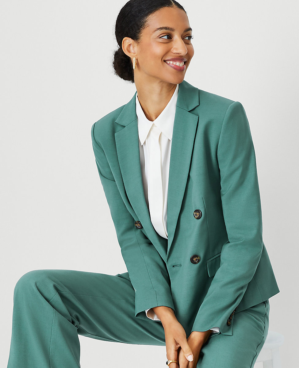 The Shorter Tailored Double Breasted Blazer in Lightweight Weave