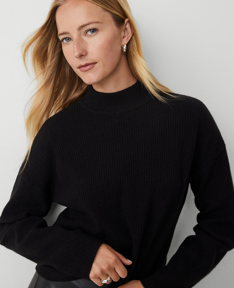 Mock Neck Ribbed Sweater