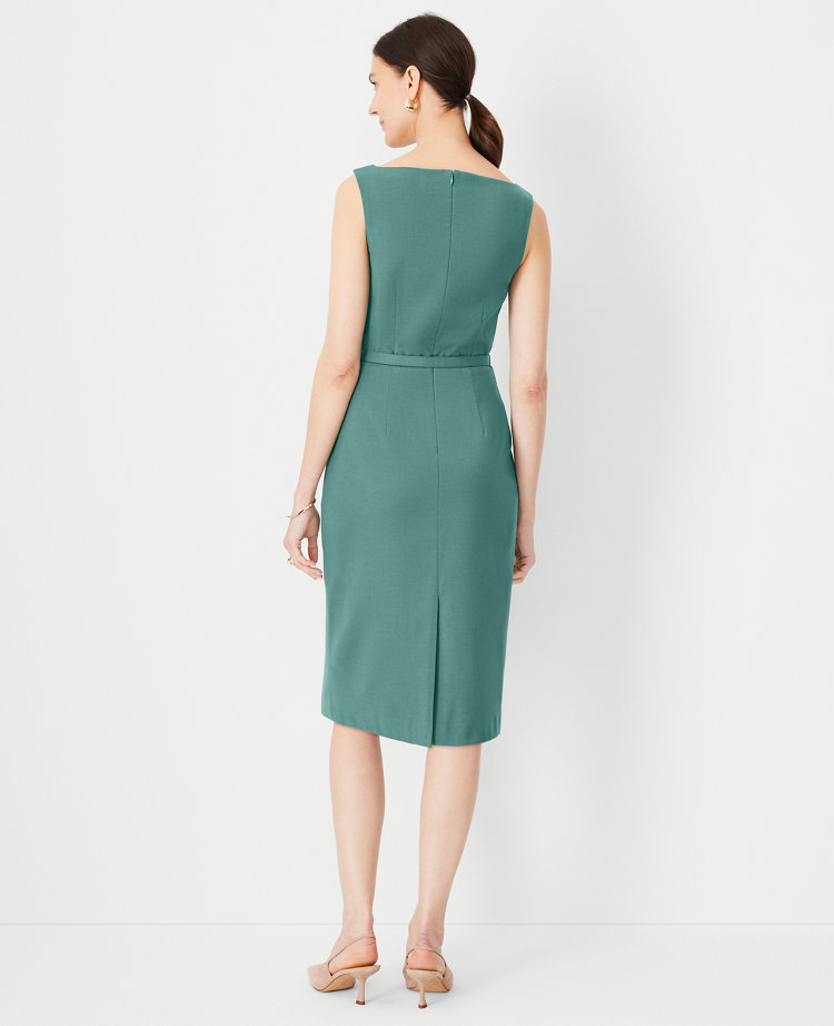 The Petite V-Neck Belted Sheath Dress in Lightweight Weave