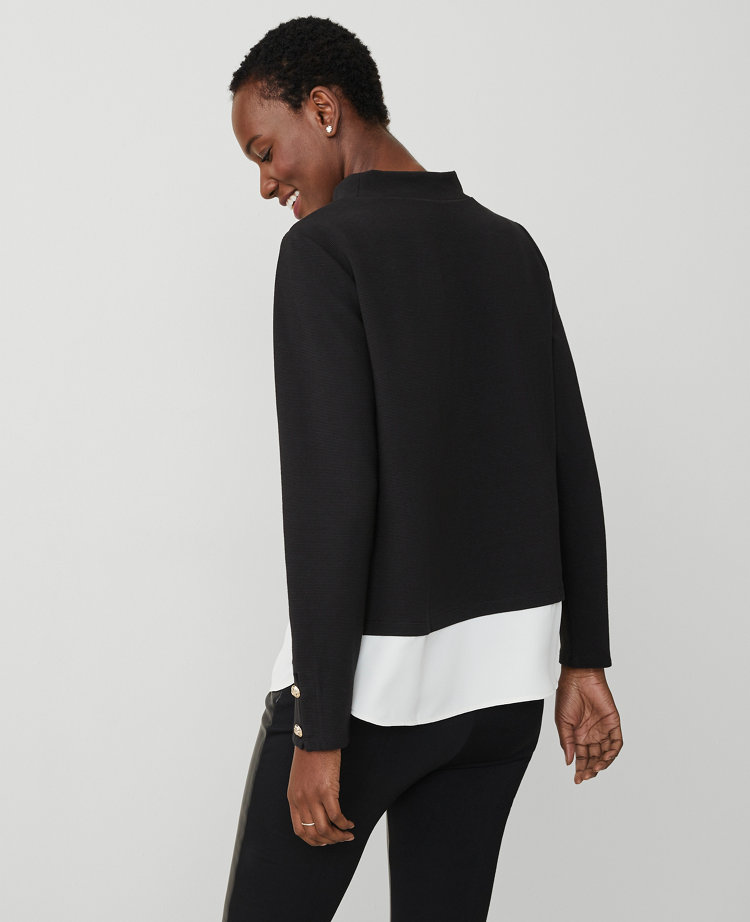 Petite Mixed Media Mock Neck Top