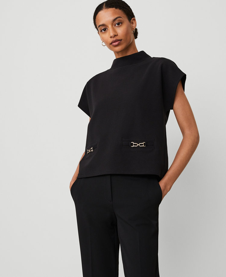 Petite Chain Bit Detail Mock Neck Top