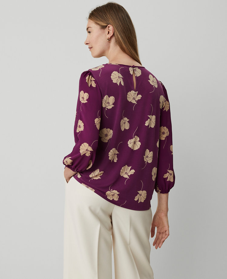 Floral Lace Trim Mixed Media Top