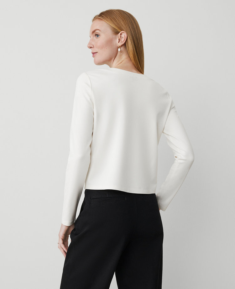 Button-Shoulder Ponte Top
