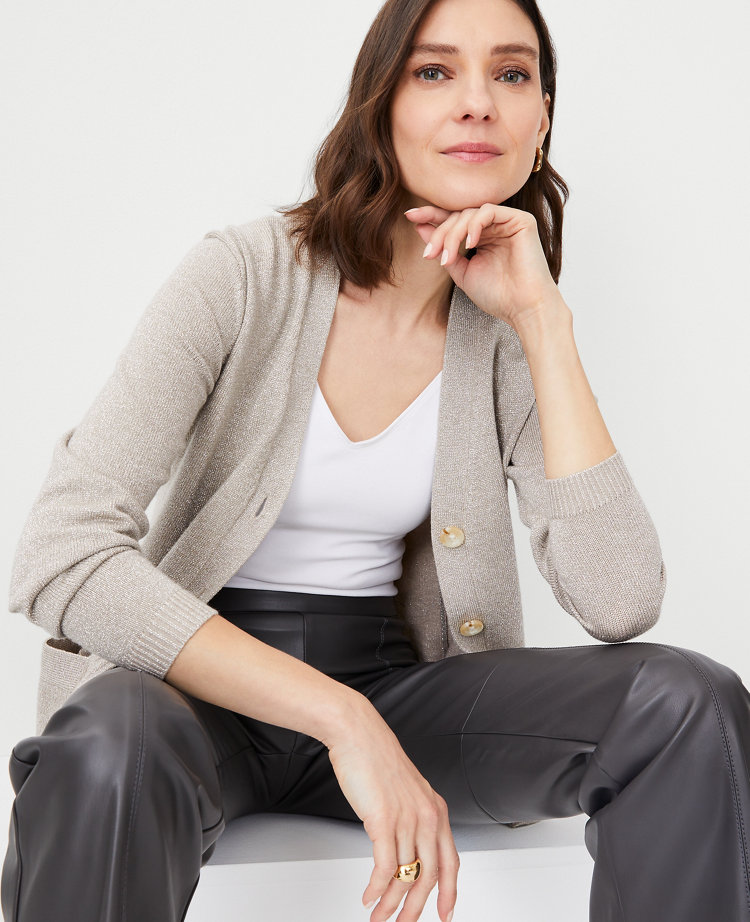 Petite Shimmer Boyfriend Cardigan
