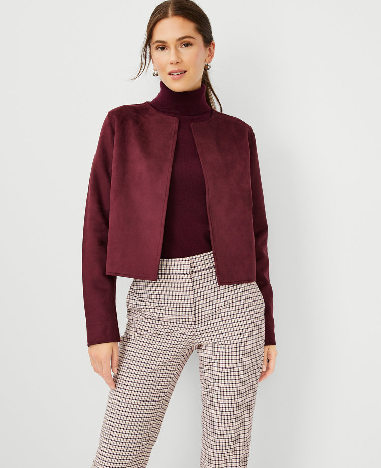 Petite Faux Suede Mixed Media Sweater Jacket