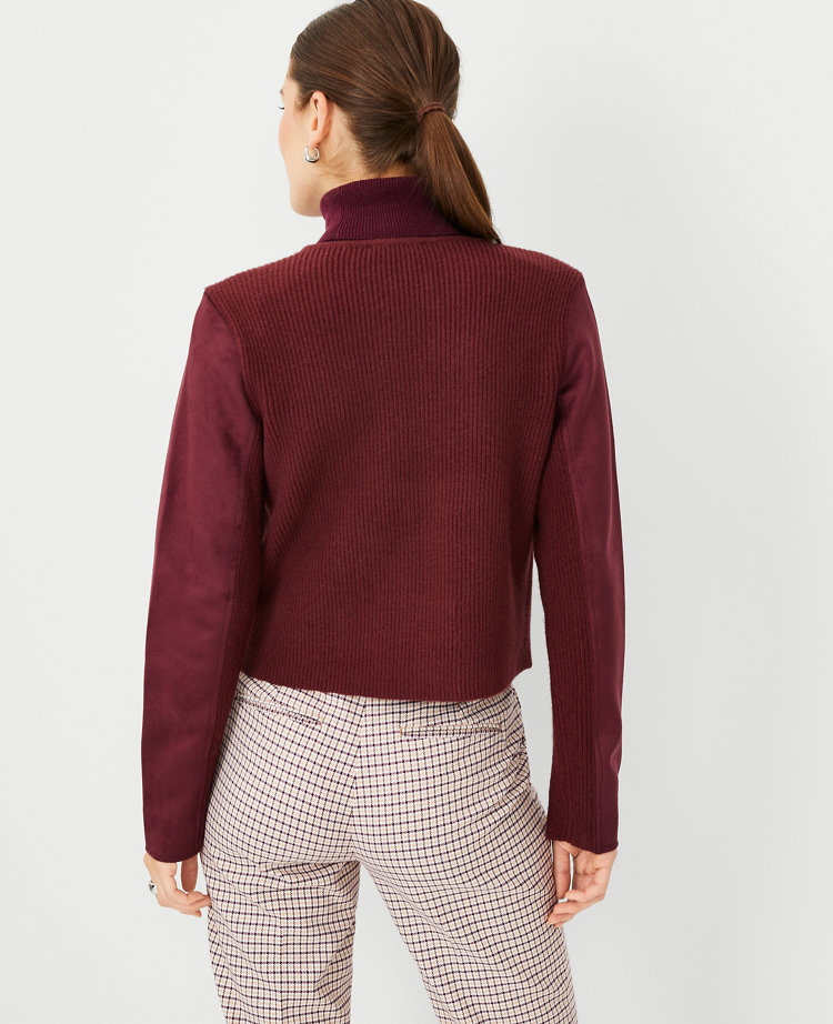 Petite Faux Suede Mixed Media Sweater Jacket