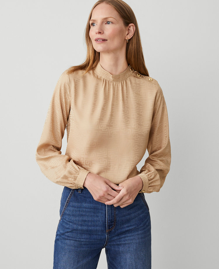 Maze Jacquard Shoulder Button Blouse