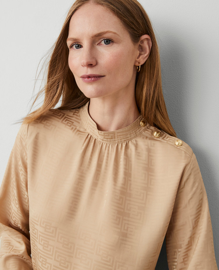 Maze Jacquard Shoulder Button Blouse