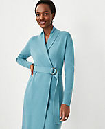 Petite Shawl Collar Belted Wrap Sweater Dress carousel Product Image 3