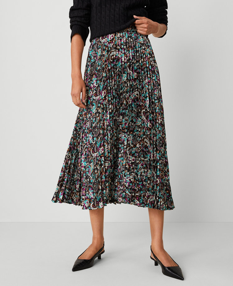 Petite Paisley Pleated Midi Skirt