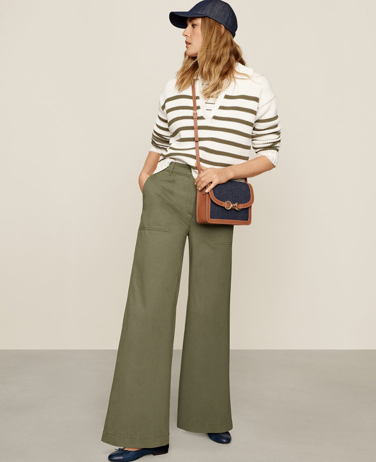 Twill wide-leg work pant