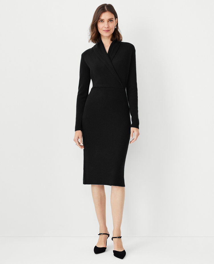 Black sweater hotsell wrap dress