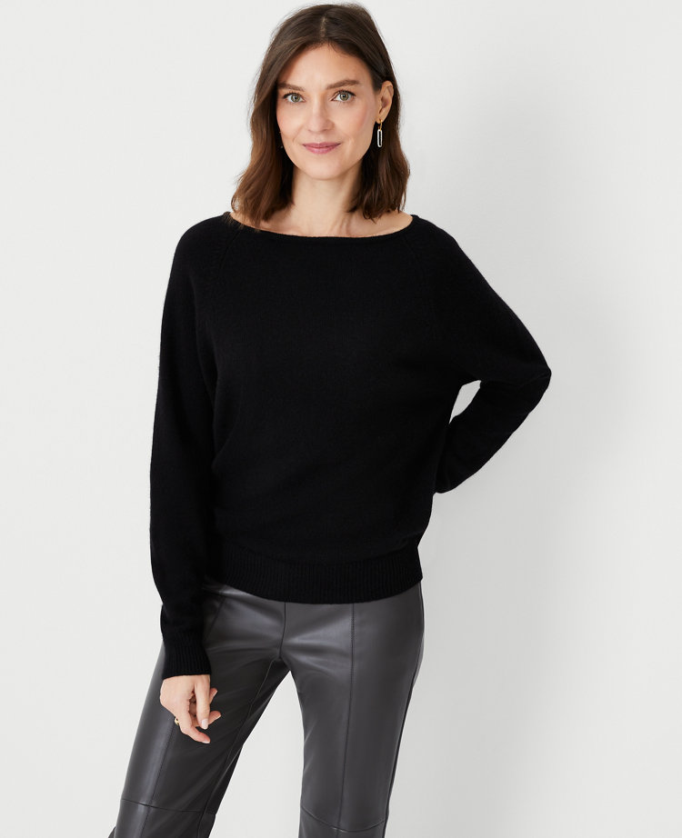 Ribbed Long Length Dolman Sweater Black