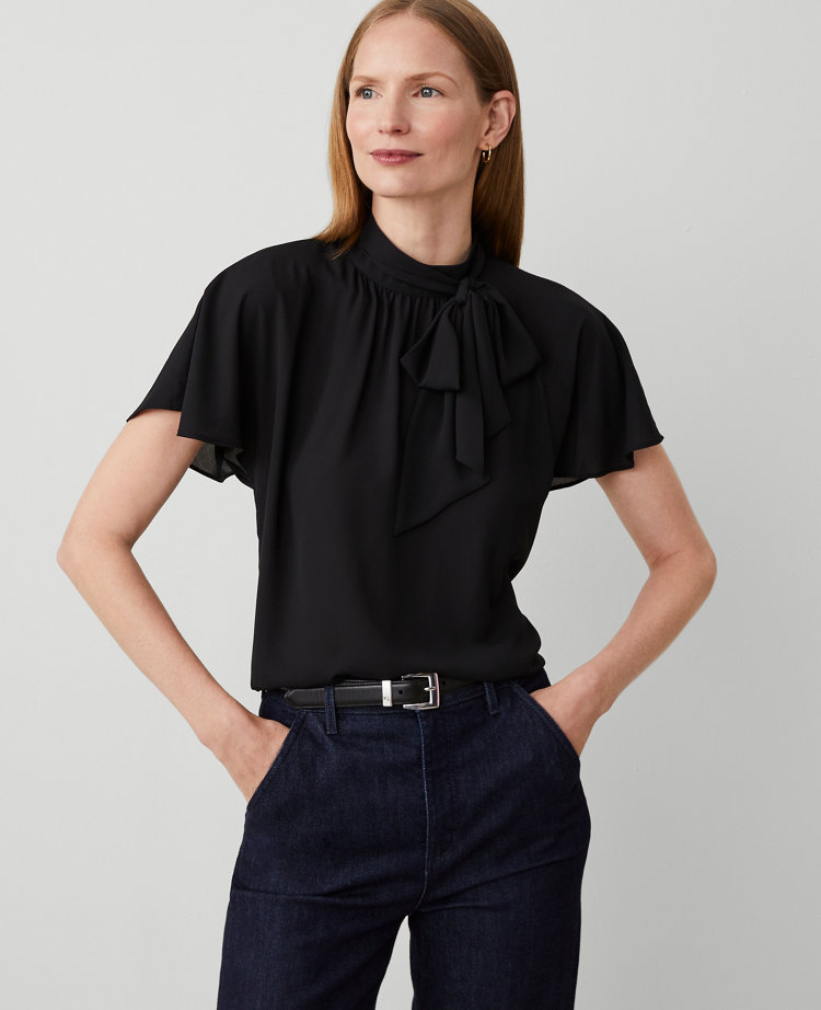 Petite Mock Tie Neck Blouse