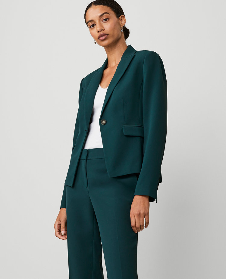 The Petite One Button Blazer in Fluid Crepe