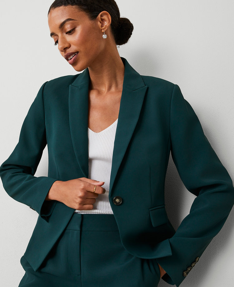 The Petite One Button Blazer in Fluid Crepe