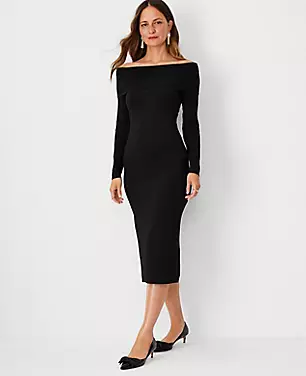 Petite Off The Shoulder Midi Sweater Dress carousel Product Image 1