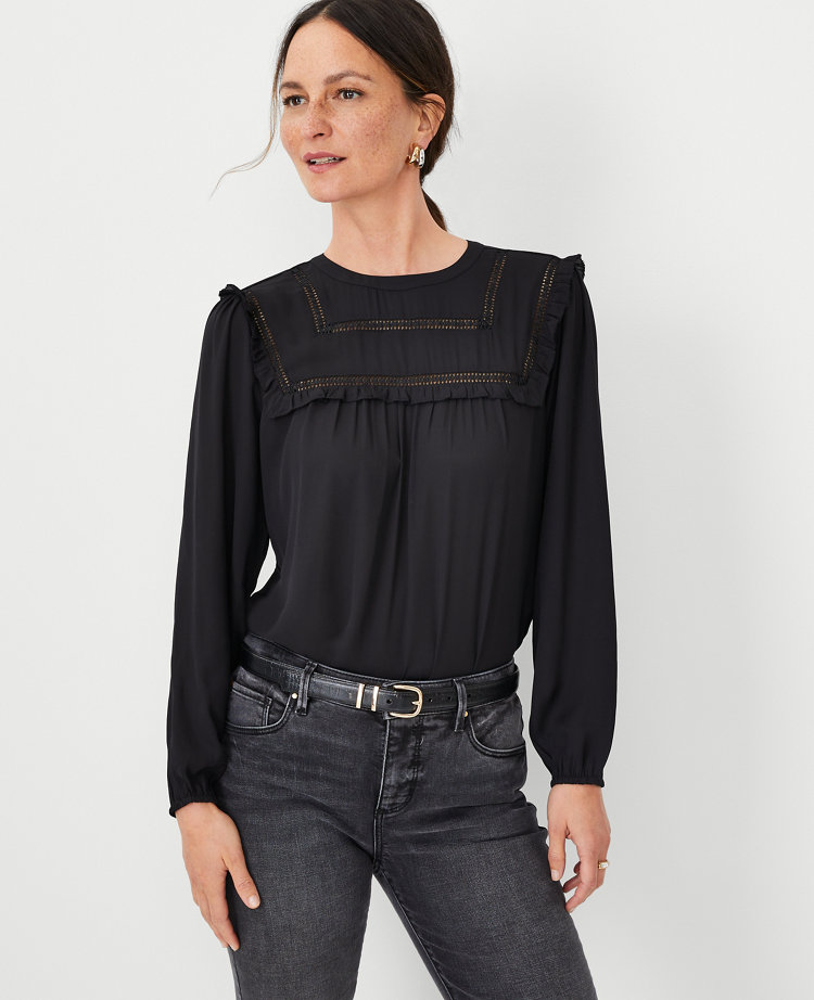 Petite Mixed Media Cutout Ruffle Top