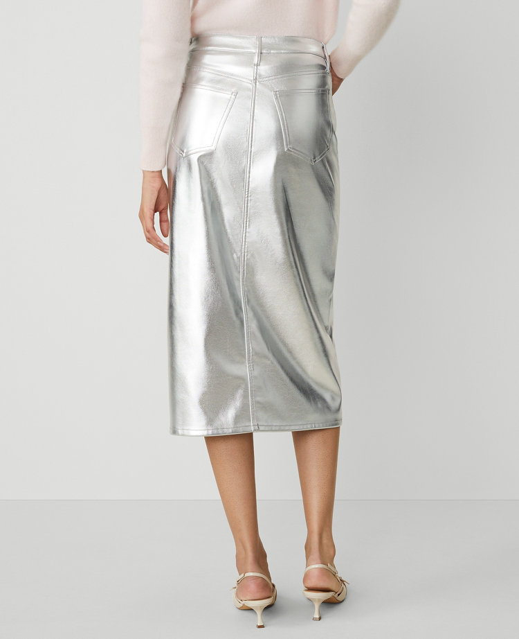 Metallic Faux-Leather Column Midi Skirt