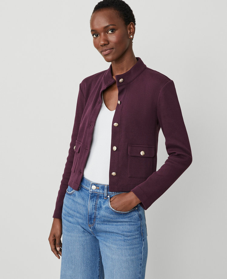 Ann Taylor Mock Neck Knit Jacket Plum Rose Women's