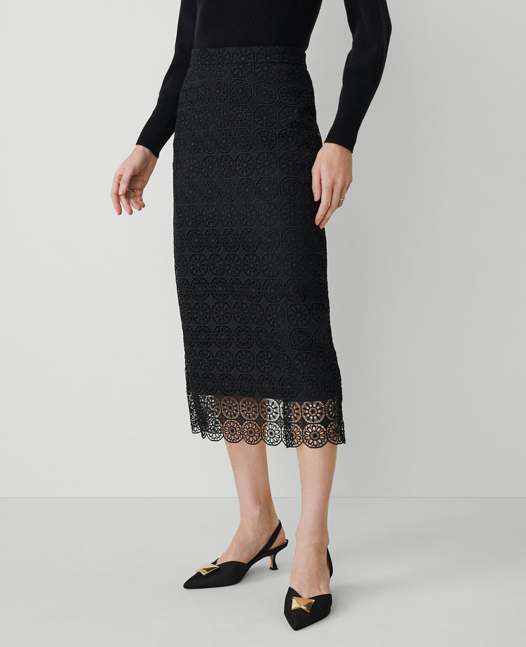 Lace Hem Column Midi Skirt