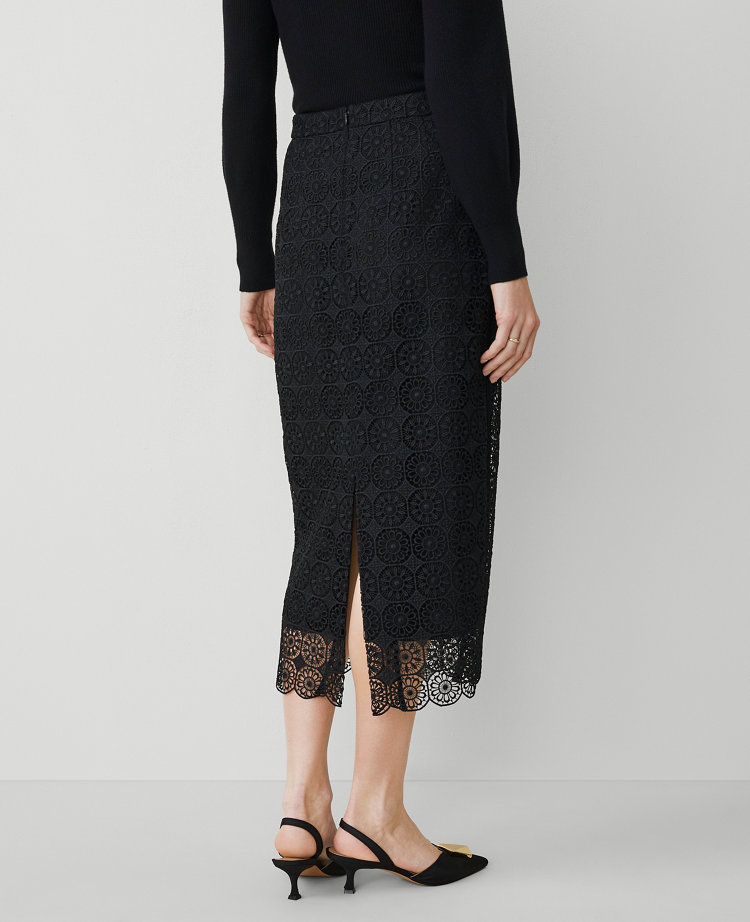 Lace Hem Column Midi Skirt