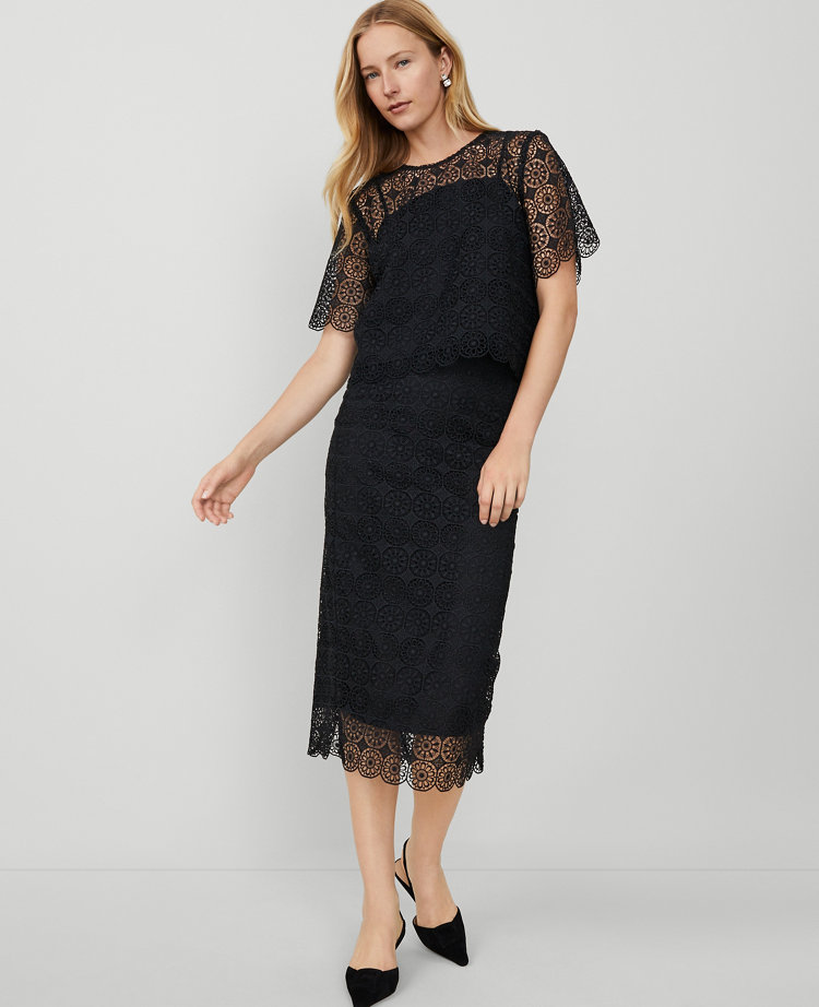 Lace Hem Column Midi Skirt