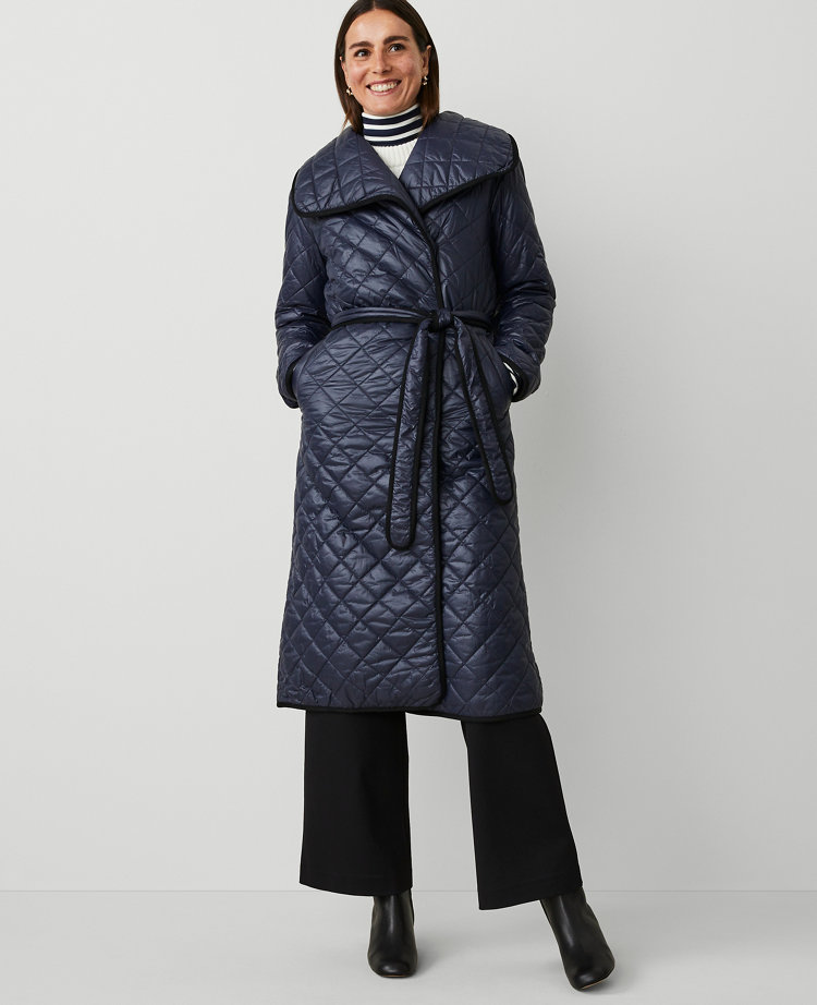 Quilted Drape Collar Belted Puffer Coat