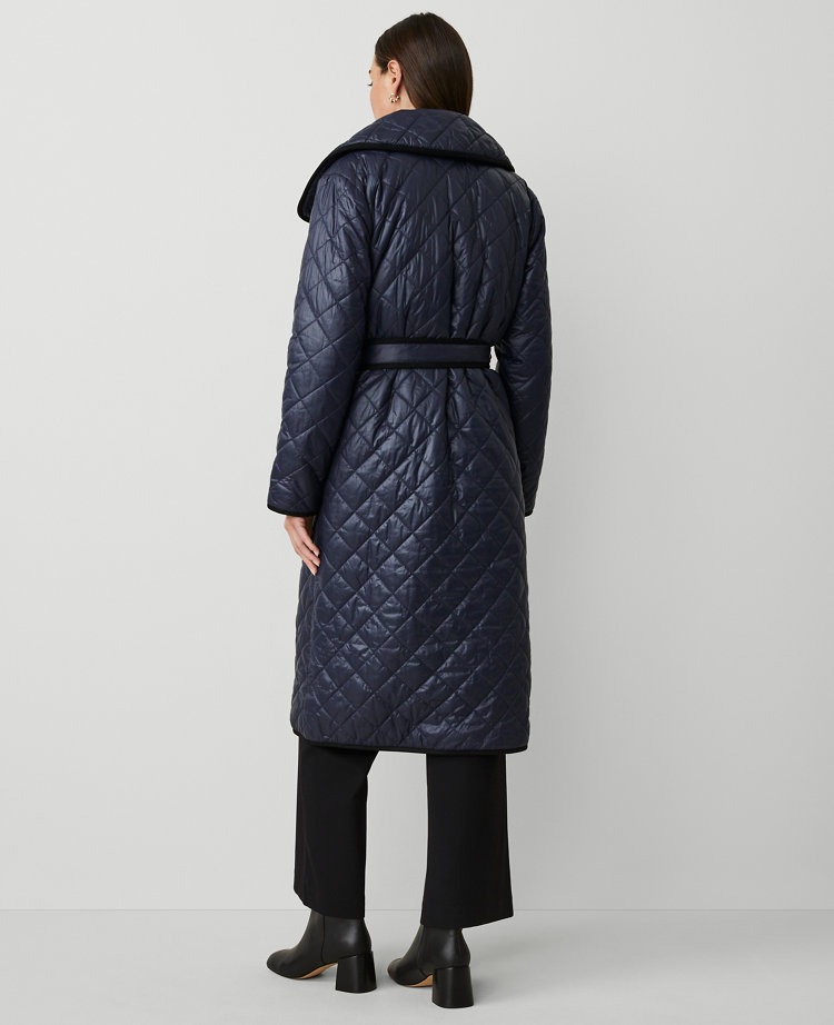 Quilted Drape Collar Belted Puffer Coat