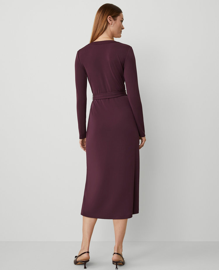 Petite Button V-Neck Flare Knit Midi Dress carousel Product Image 2