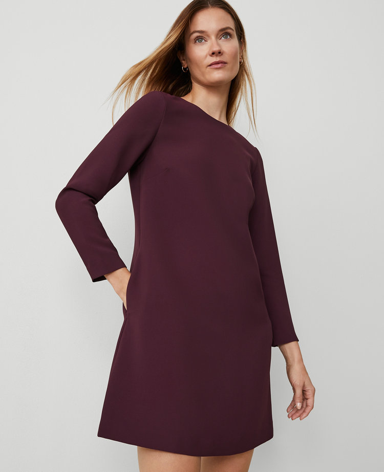 Ann Taylor Petite Long Sleeve Shift Dress Plum Rose Women's