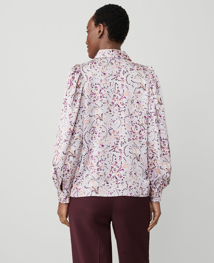 Petite Paisley Collared Puff Sleeve Shirt
