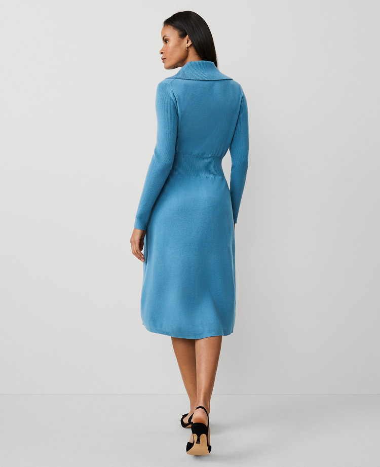 Ribbed-Waist Sweater Dress