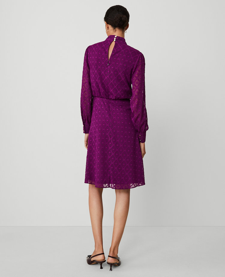 Petite Geo Mock Neck Flare Dress