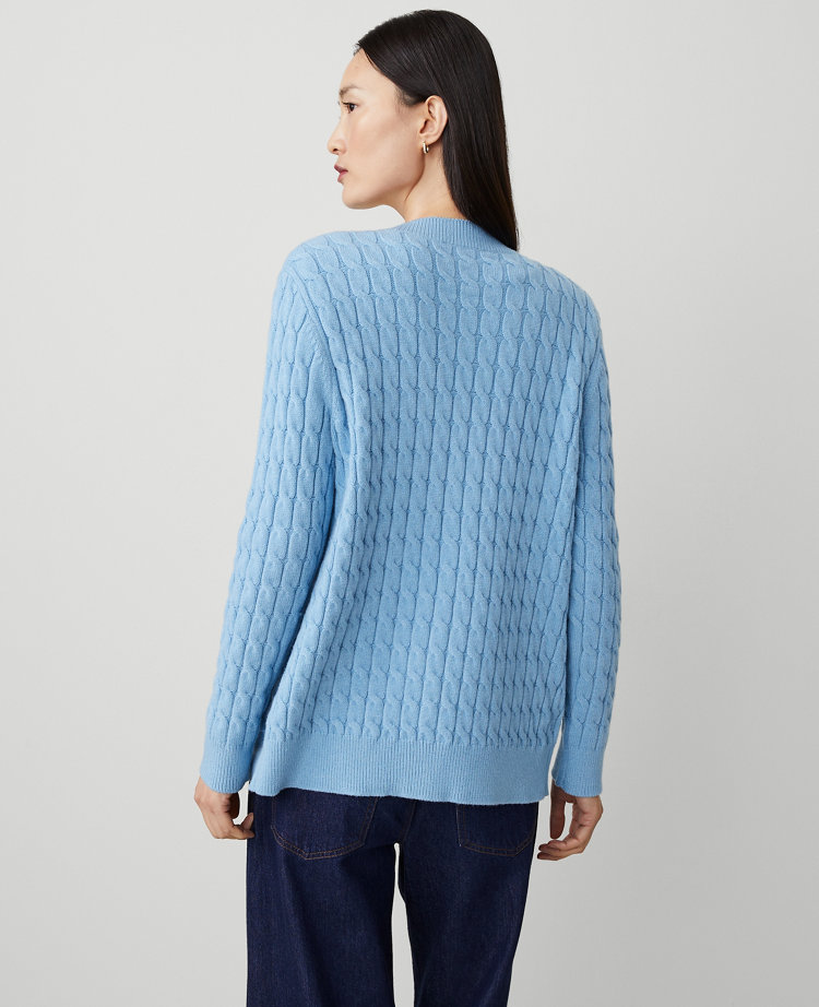 Ann Taylor Cable Boyfriend Cardigan Size Medium Santa Cruz Blue Women's