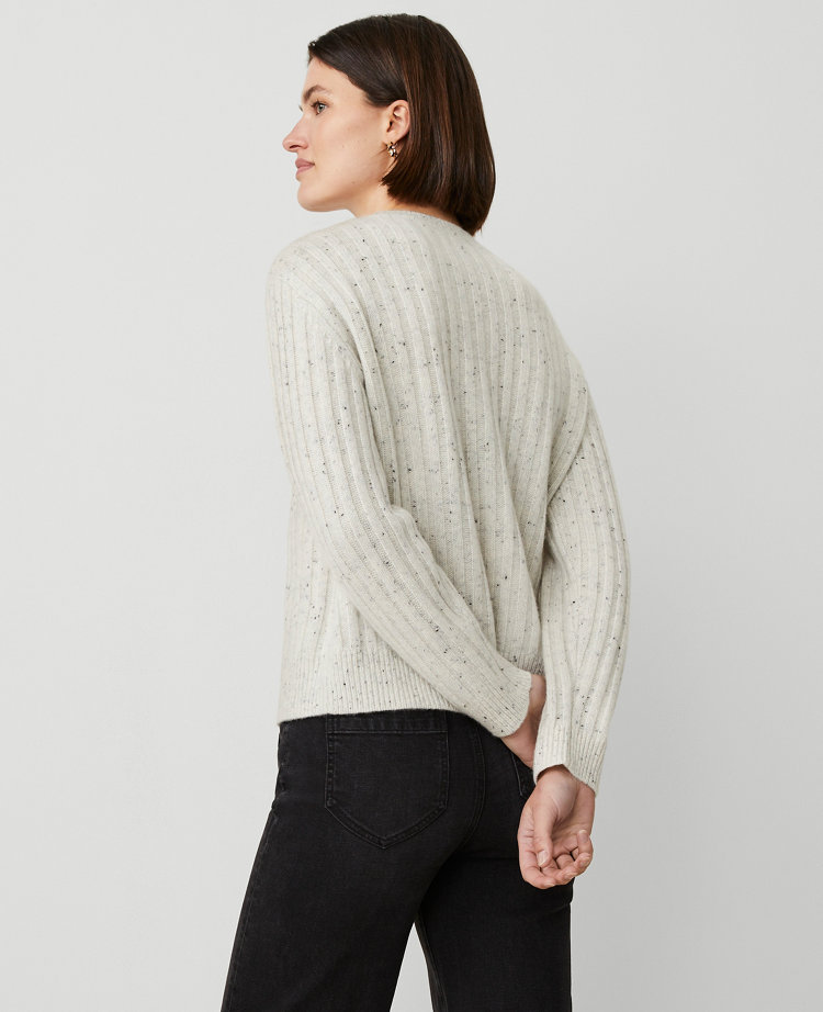 Ann Taylor Cashmere Donegal Ribbed Sweater Cream Speckle Women's