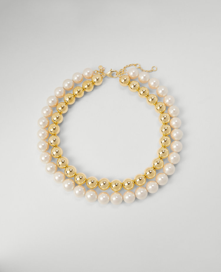 Pearlized Metal Ball Double Wrap Necklace