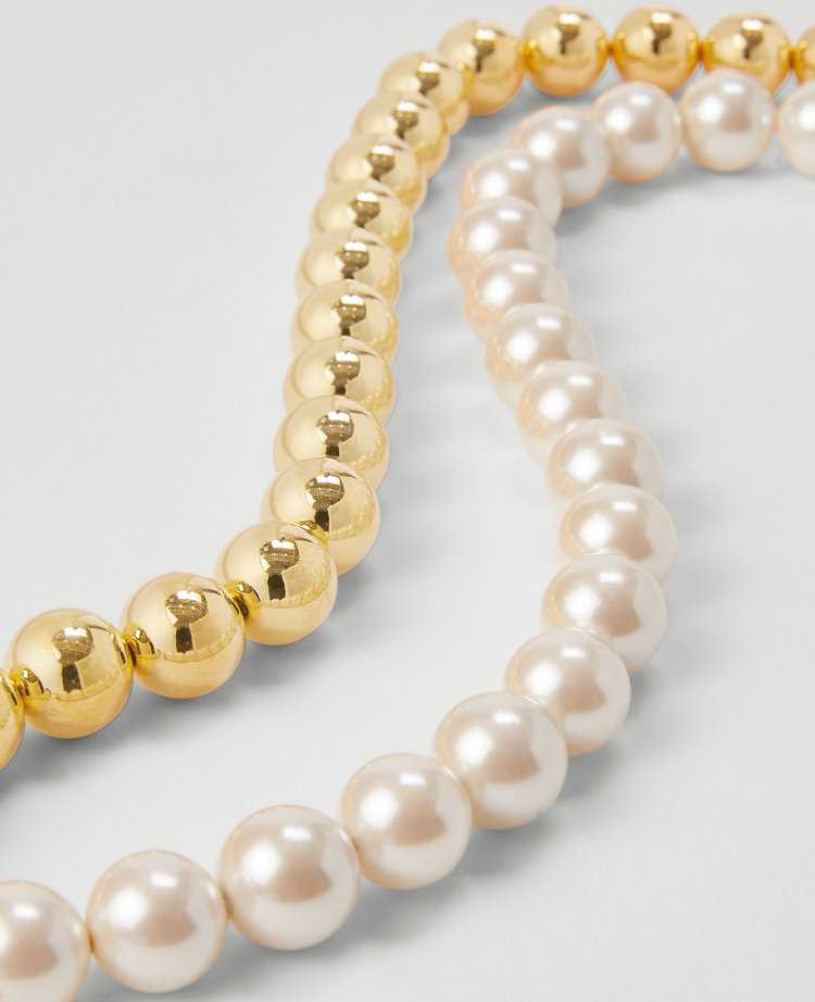 Pearlized Metal Ball Double Wrap Necklace