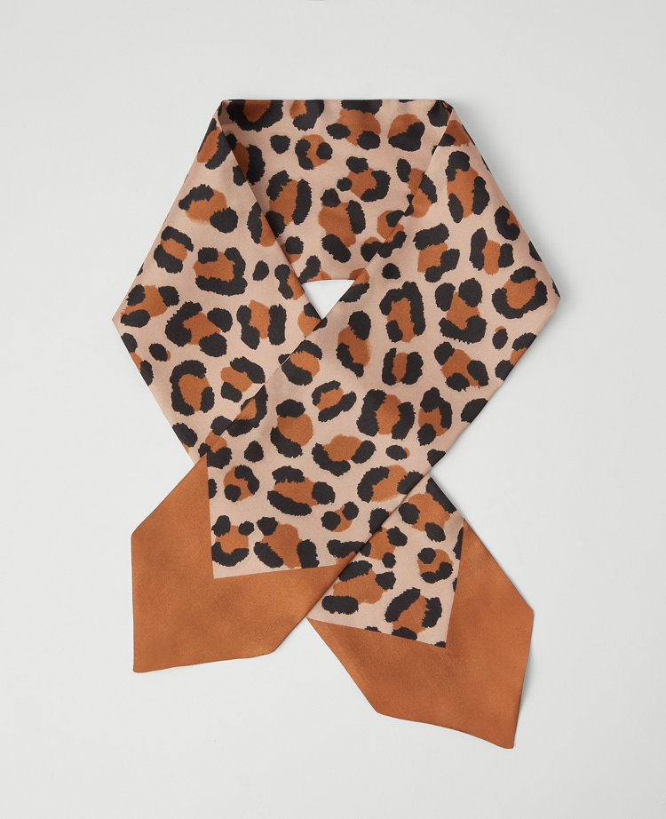 Ann Taylor Animal Print Skinny Silk Scarf Tan Women's