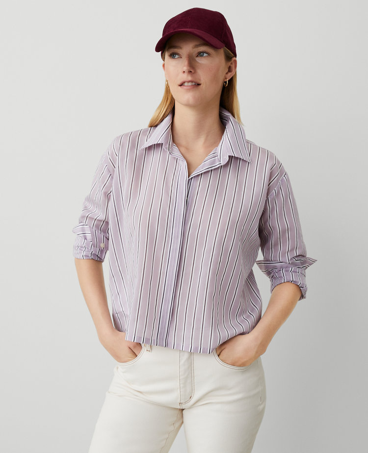 Ann Taylor AT Weekend Striped Cotton Blend Shirt