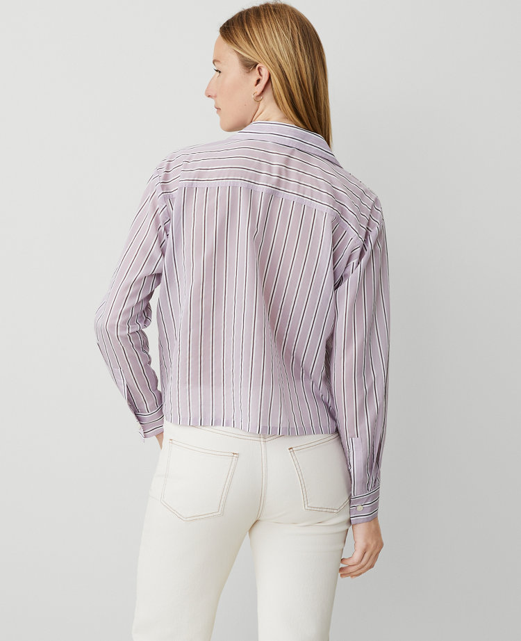 Ann Taylor AT Weekend Striped Cotton Blend Shirt Pink Multi Women's