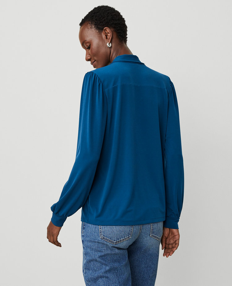 Shimmer Shirred Turtleneck Top