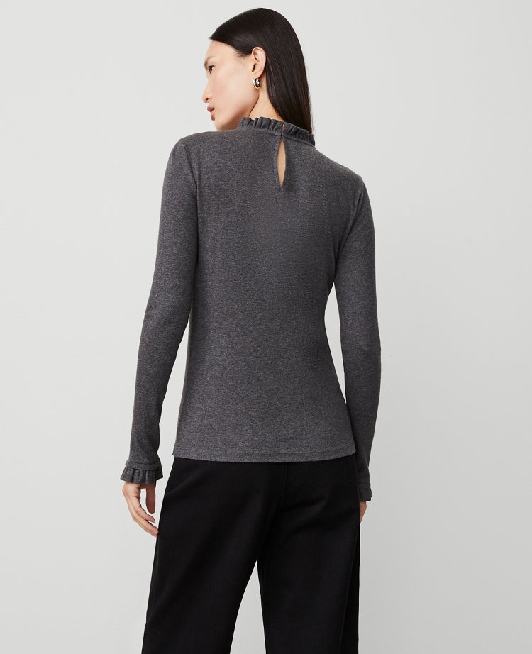 Shimmer Shirred Turtleneck Top