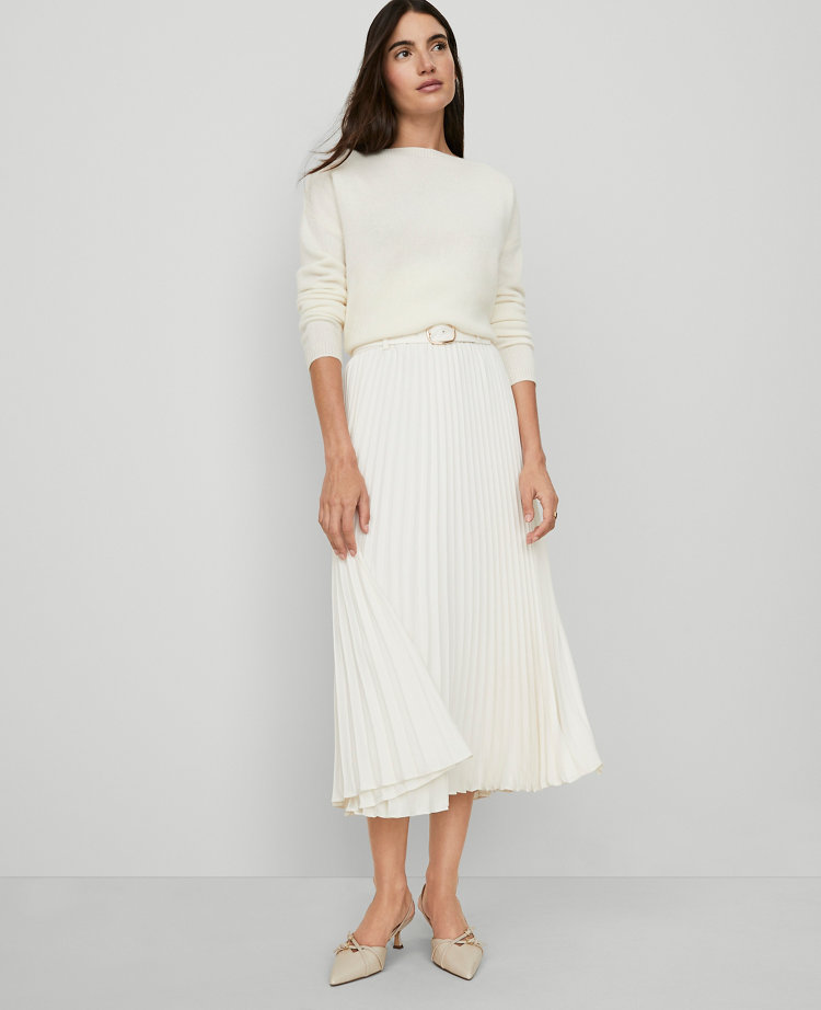 Belted Pleated Midi Skirt