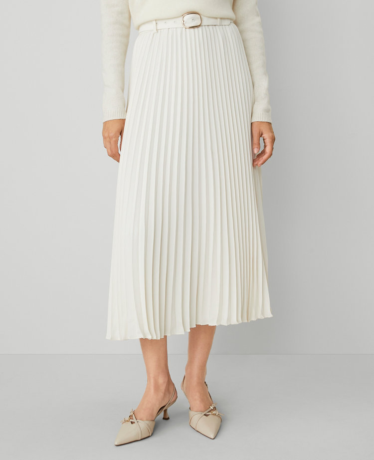 Belted Pleated Midi Skirt