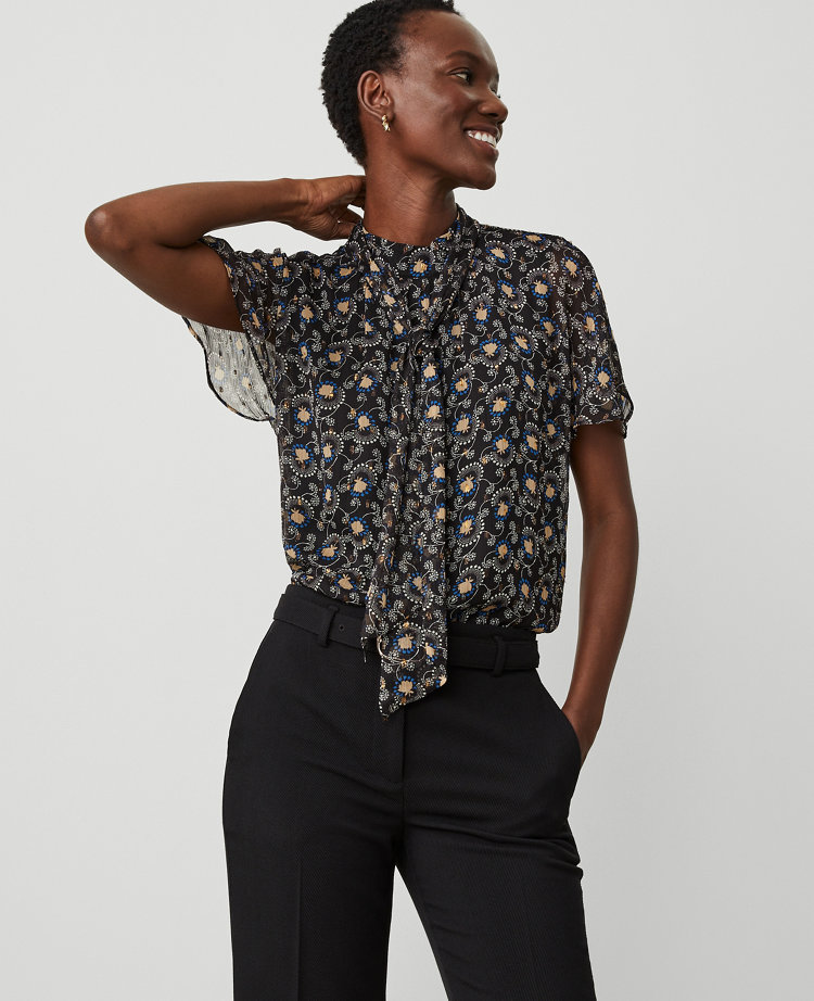 Floral Metallic Clip Bow Blouse